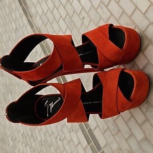 Red suede zanotti platform sandals